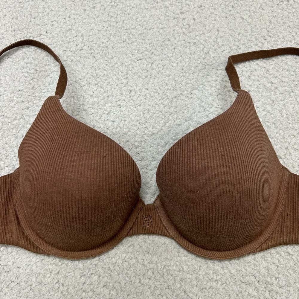 Victoria's Secret Bra 34C Push Up Bra T-Shirt Full Coverage Ribbed Brown